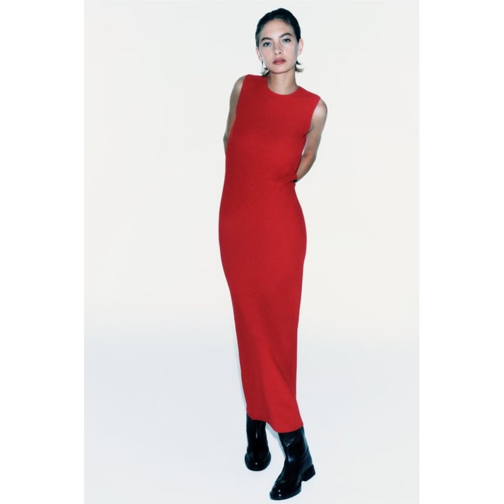 Zara Sheath Dress ZW Collection Midi Red